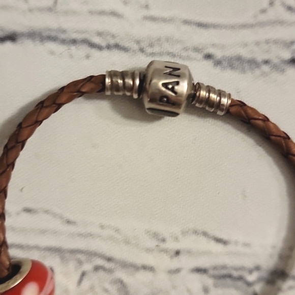Pandora Leather Braid Bracelet with Five Beads Marked 925 - Picture 2 of 8